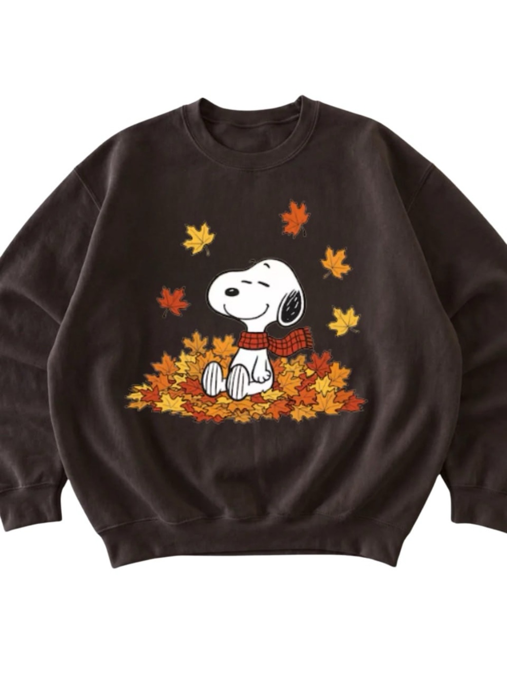 Brown Snoopy Fall Leaf Crewneck Sweatshirt